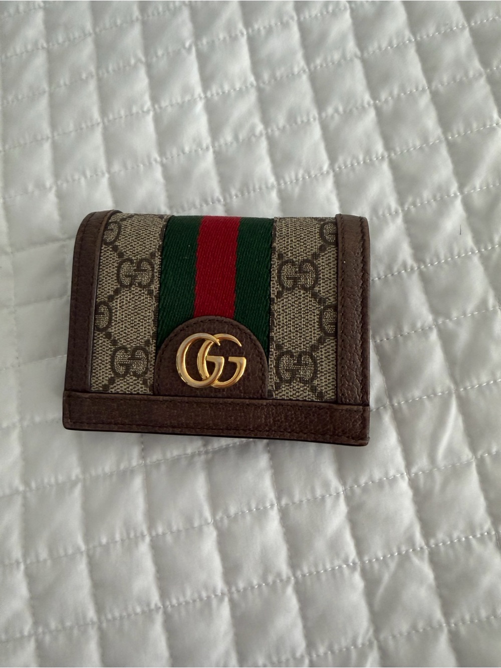 Gucci Brown GG Supreme Bi-Fold Wallet with Red & Green Web Stripe